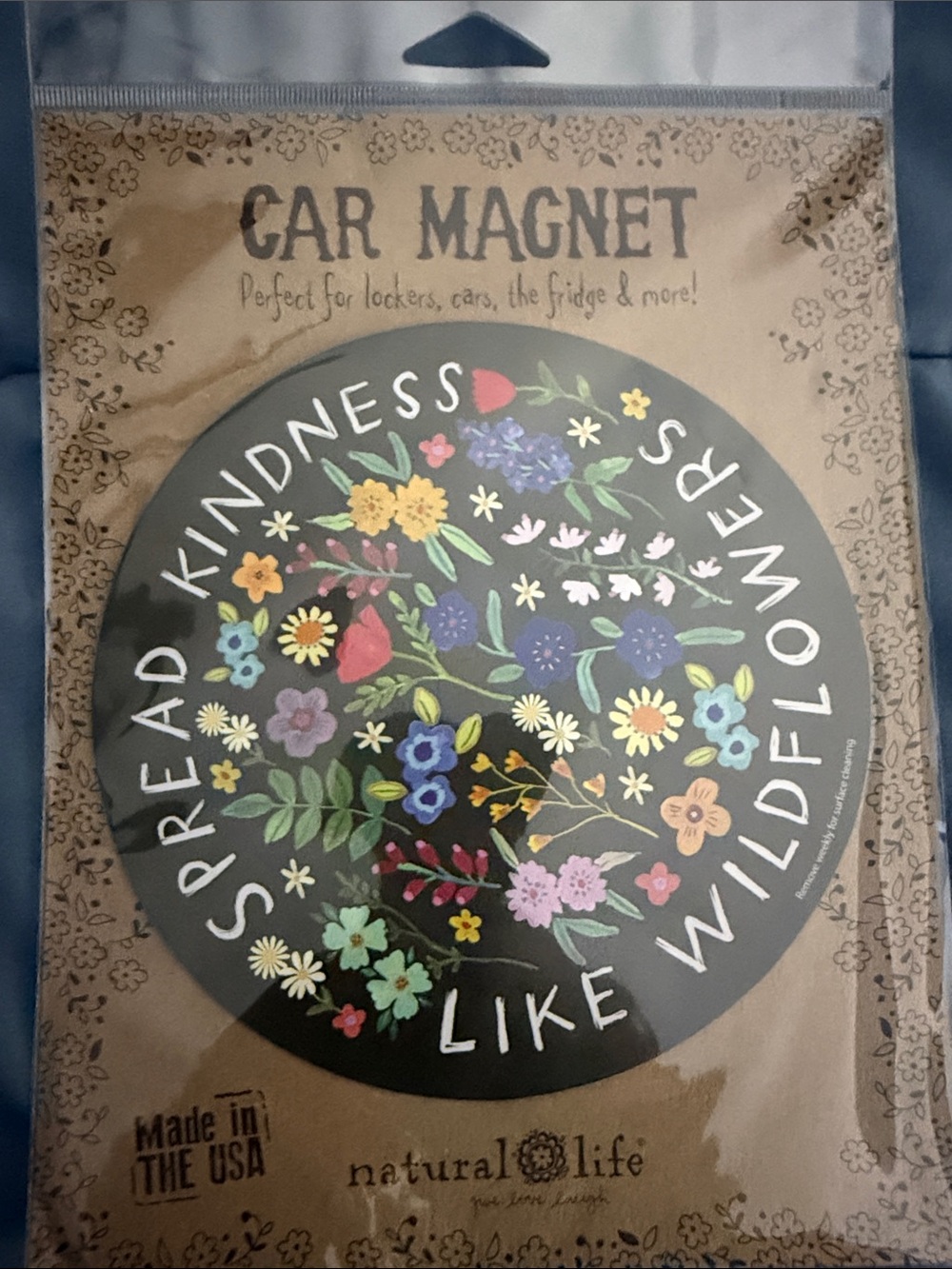NATURAL LIFE Black Floral 'Spread Kindness Like Wildflowers' Car Magnet